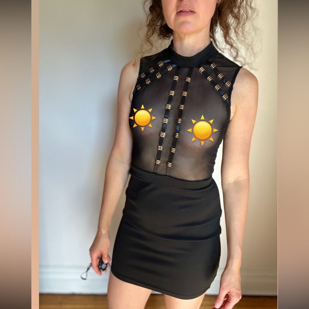 Size sm killer black mini dress with sheer bodice and back